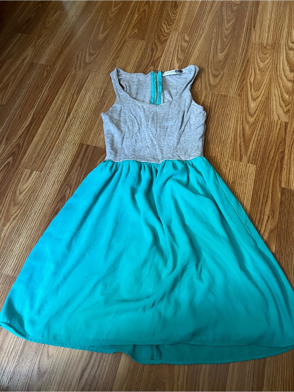 Necessary Objects Gray Tank Top with Teal Skirt Dress